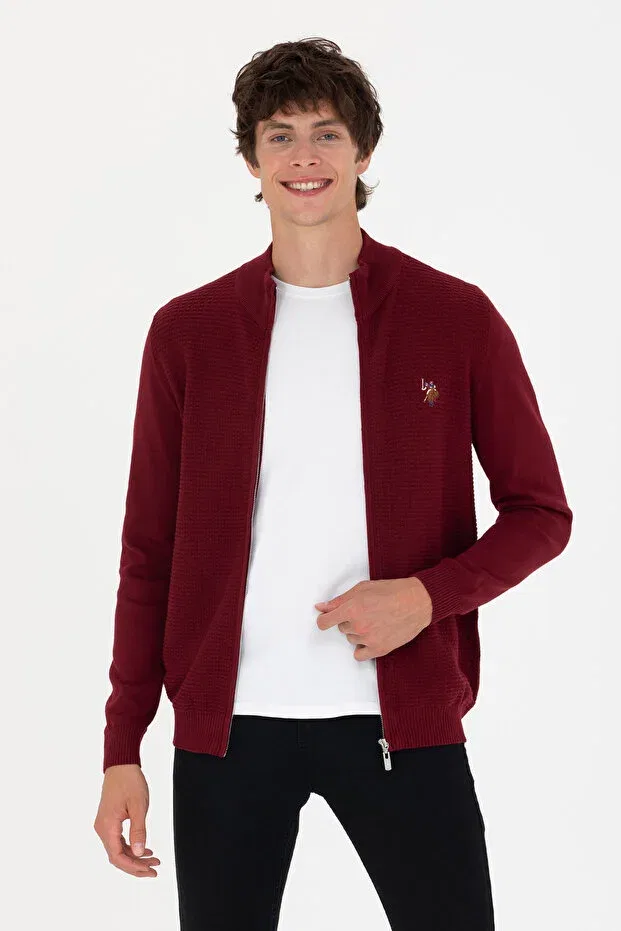 Мужской кардиган с длинным рукавом Basics U.S. Polo Assn., Красный — фото 3