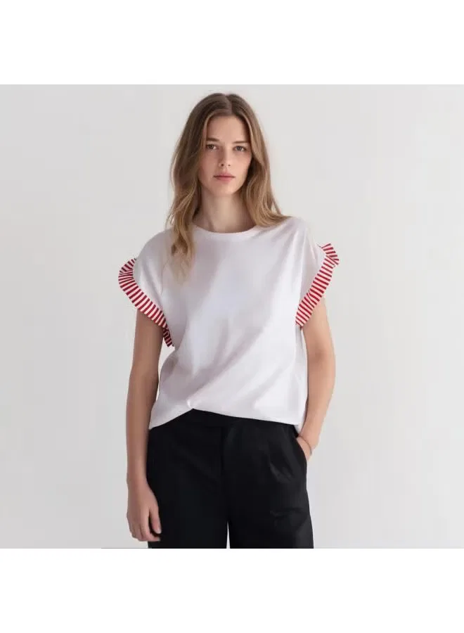 Футболка с принтом полосками Zara, белый/красный — фото 2