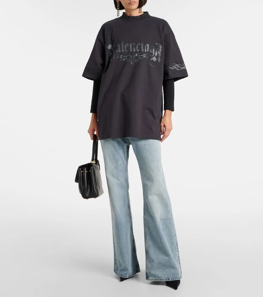 Футболка из хлопкового трикотажа оверсайз с логотипом Balenciaga, черный — фото 2