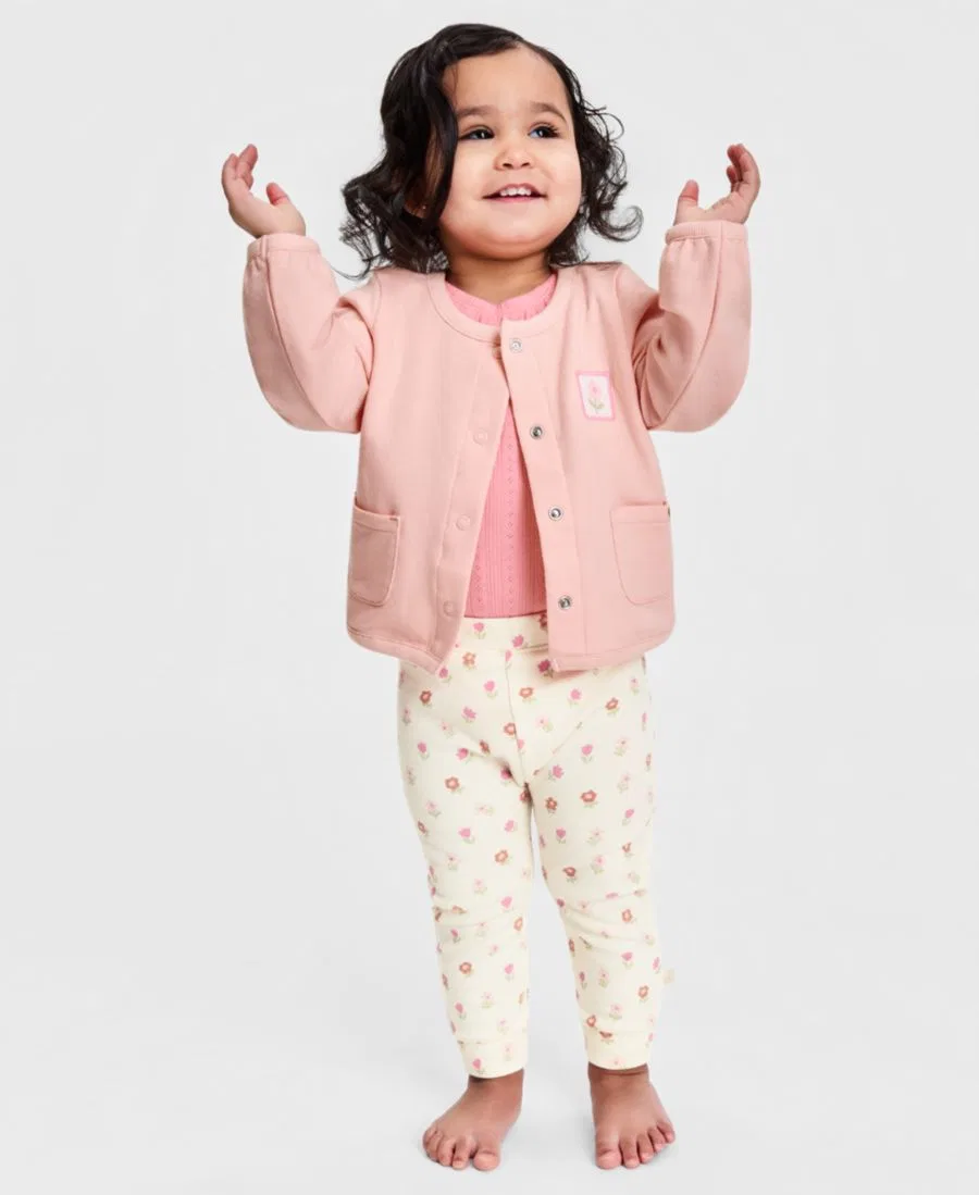 Комплект из кардигана, боди и брюк First Impressions, Fuzzy Pink