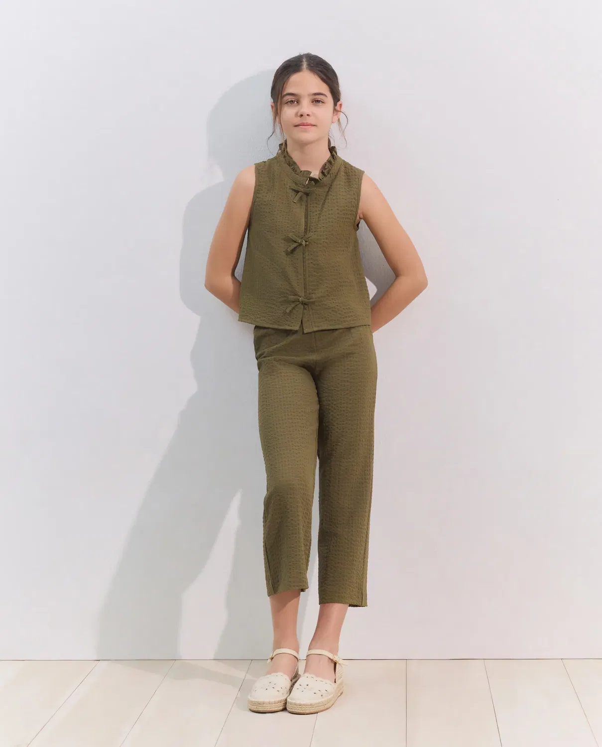 Детские брюки для девочек с принтом в клетку Pantalón fantasía cuadrillé de niña 520 Kaki Coconut El Corte Inglés, Kaki