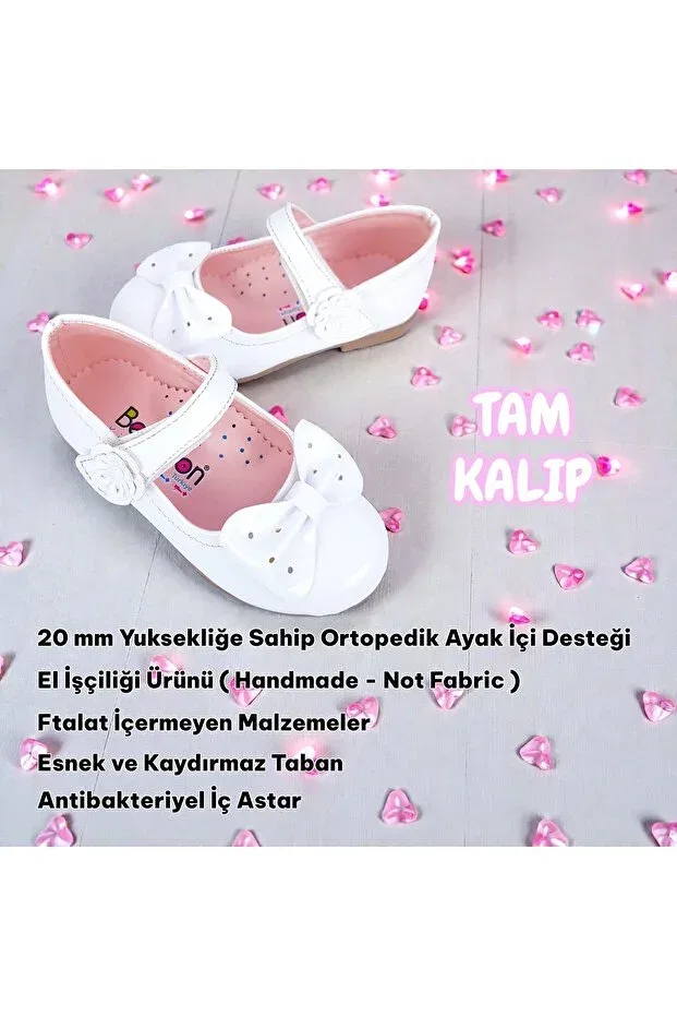 Детские балетки для девочек с бантом Beebron, Patent Leather White (Powder Lining) — фото 3