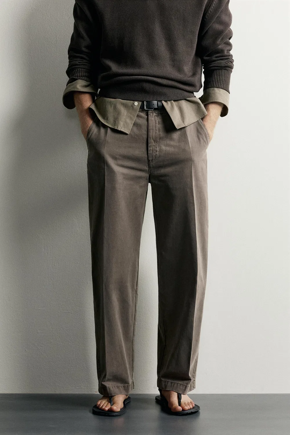 Выстиранные брюки-чиносы свободного кроя ZARA, Brown — фото 2