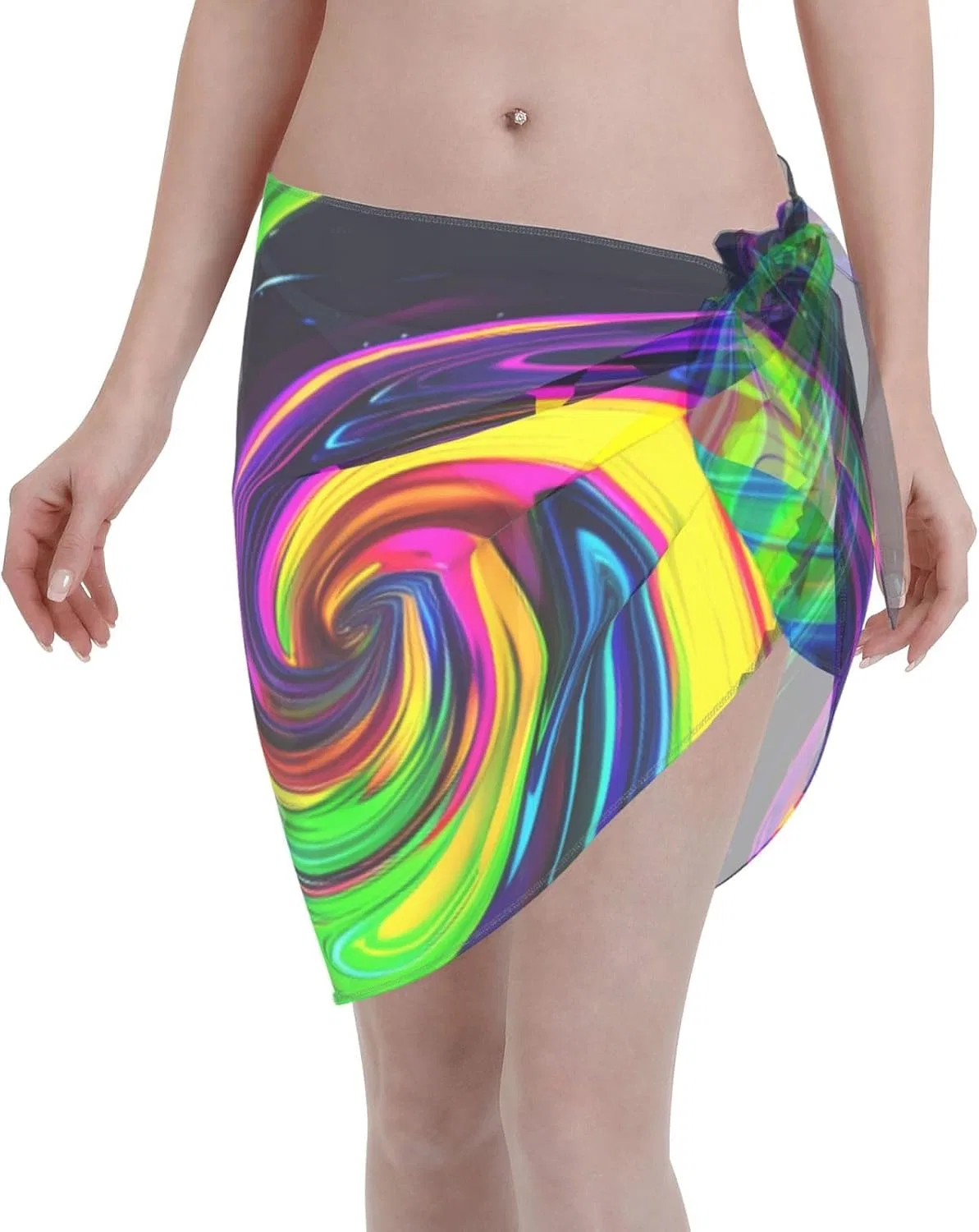 Женская пляжная накидка с 3D-принтом, Sarong Wrap, Black/White