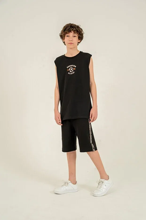 Детский комплект для мальчиков с принтом Champion allstar 1990 Mışıl Kids, Black — фото 2