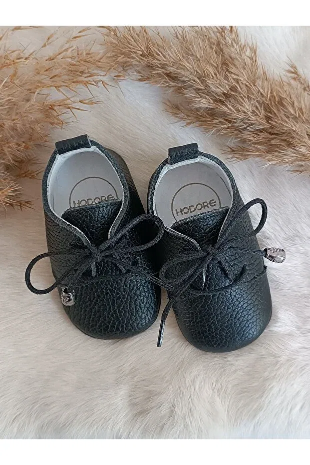 Детские мокасины для мальчиков из натуральной кожи Alfa black genuine leather baby loafers Hodore, Black Flotide