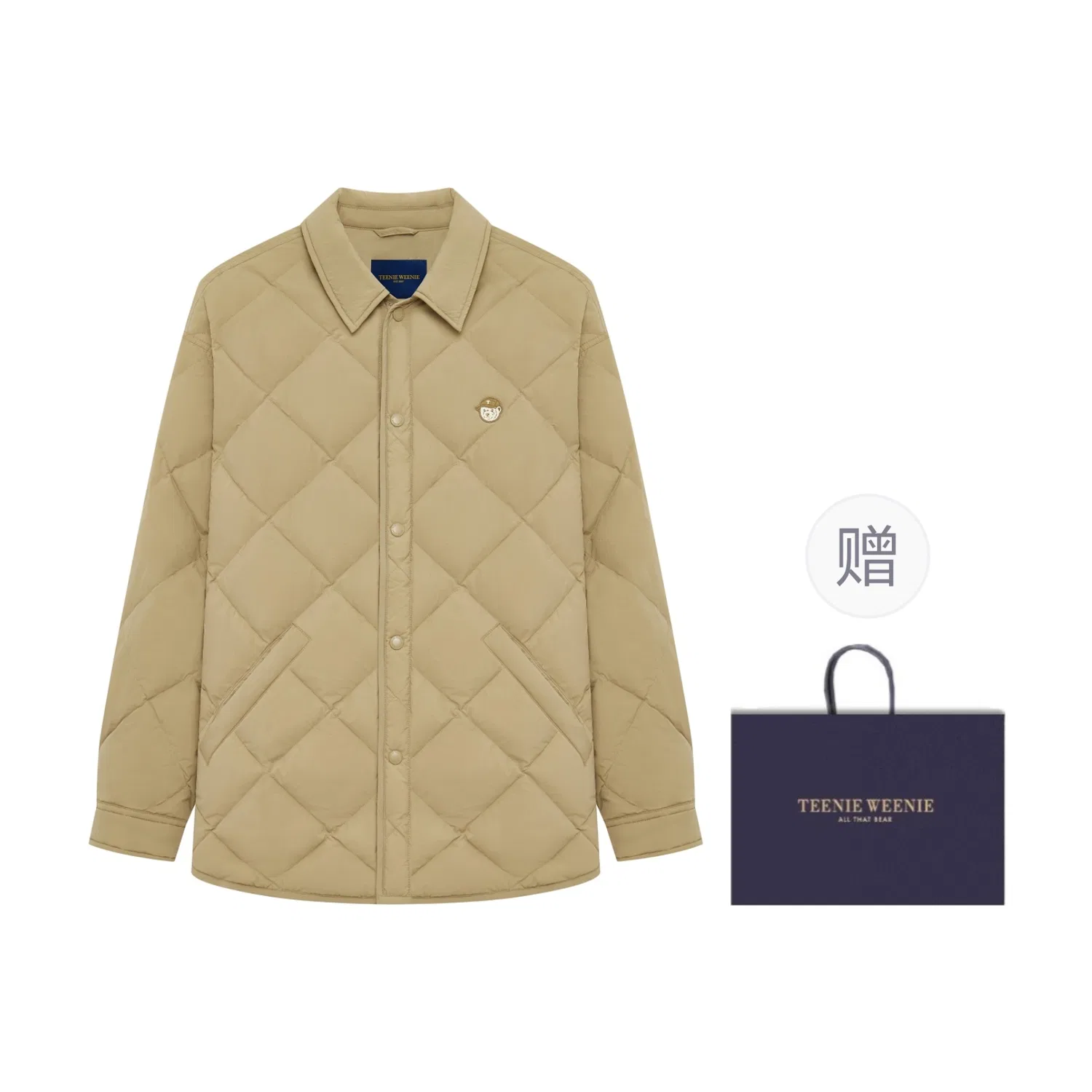 Детский пуховик с рубашечным кроем Beige+Shopping Bag Teenie Weenie Men, Beige+Shopping Bag
