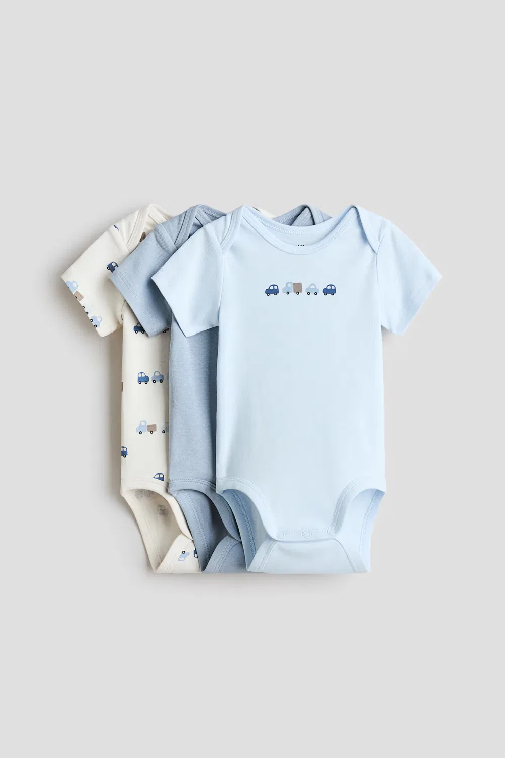Комплект из 3 хлопковых боди с перекрестной застежкой H&M, Hellblau/Fahrzeuge