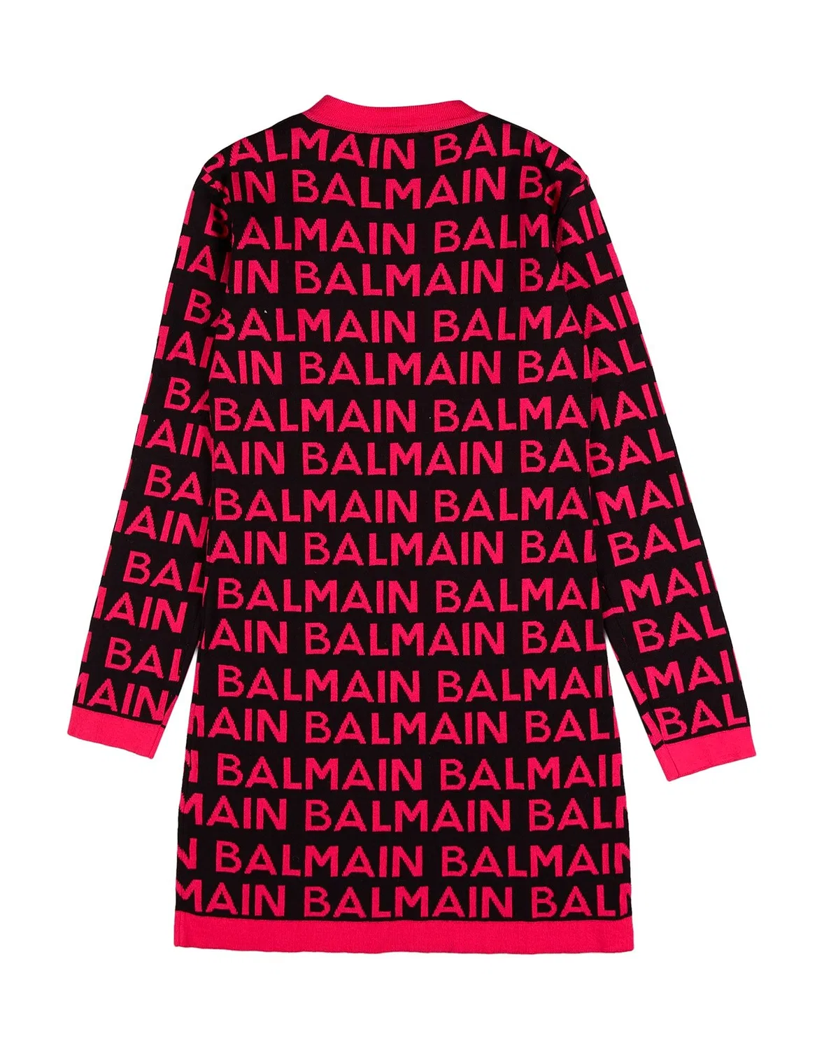 Детское вязаное платье для девочек с длинным рукавом Balmain, фуксия — фото 2