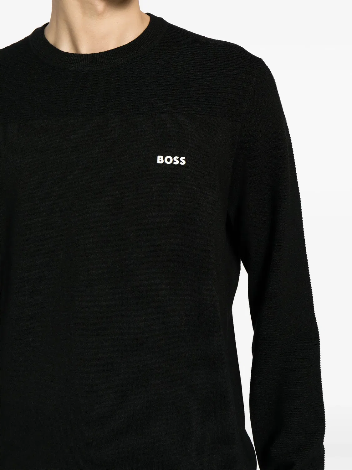 Джемпер с логотипом и рибаной отделкой BOSS, черный — фото 3