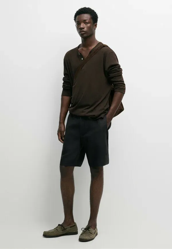 Шорты из льна Shorts Massimo Dutti, черный — фото 2