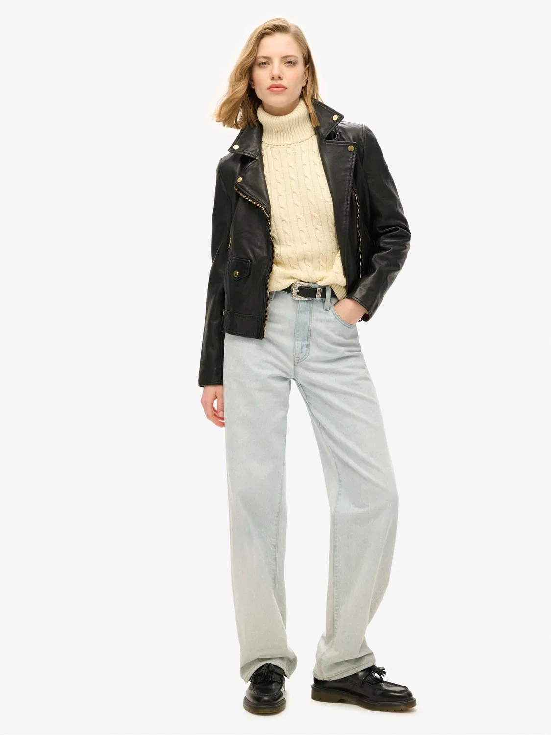 Свитер с высоким воротником и кабельной вязкой, свободный Superdry, цвет Off White — фото 2