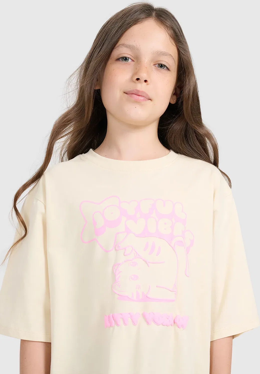 Футболка oversize z nadrukiem dziewczęcy - szary 122 (6-7 лат) - футболка с принтом 4F, Creme — фото 4
