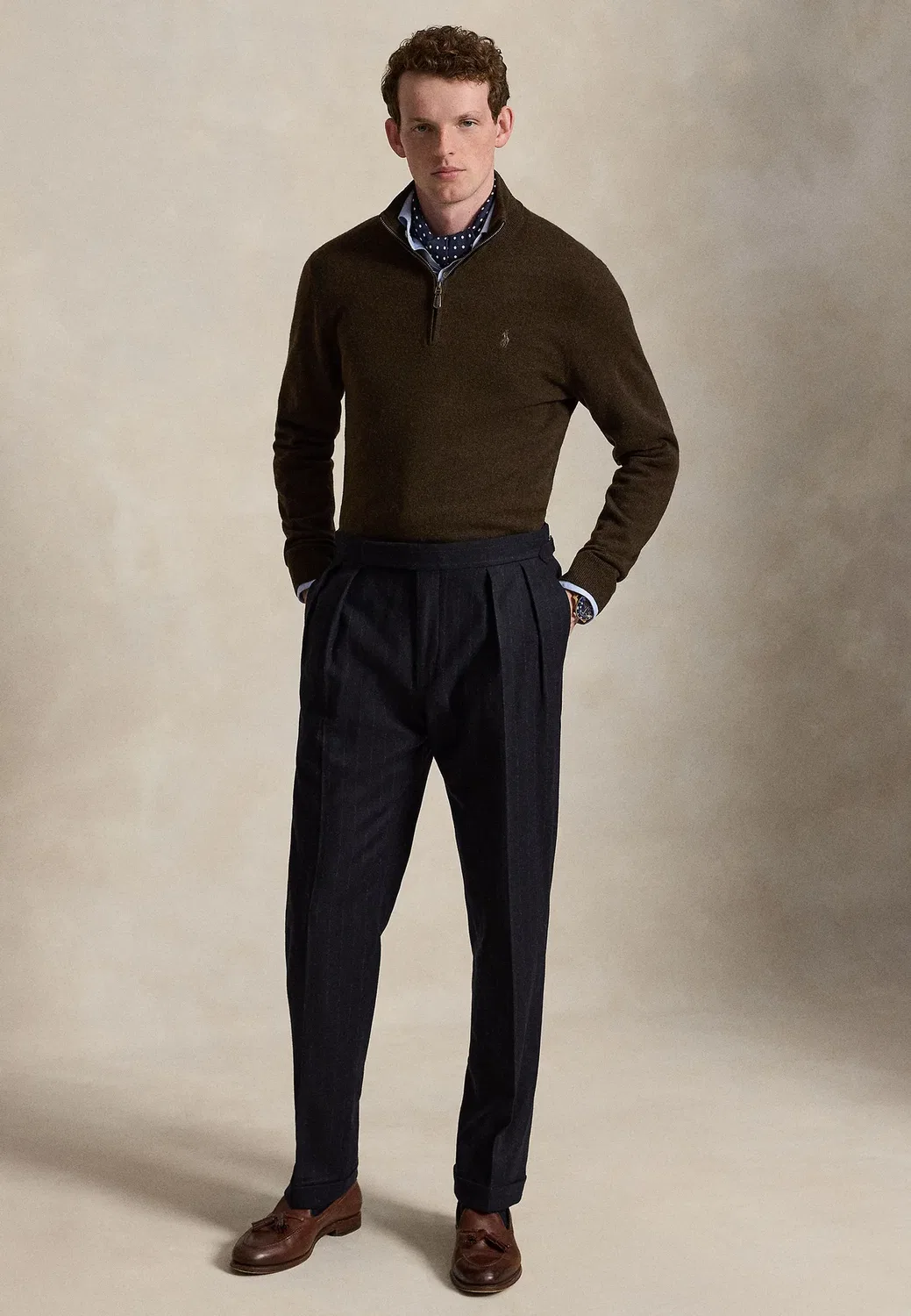 Шерстяной свитер с застежкой-молнией на четверть длины Polo Ralph Lauren, Cinnamon Brown Heather — фото 2