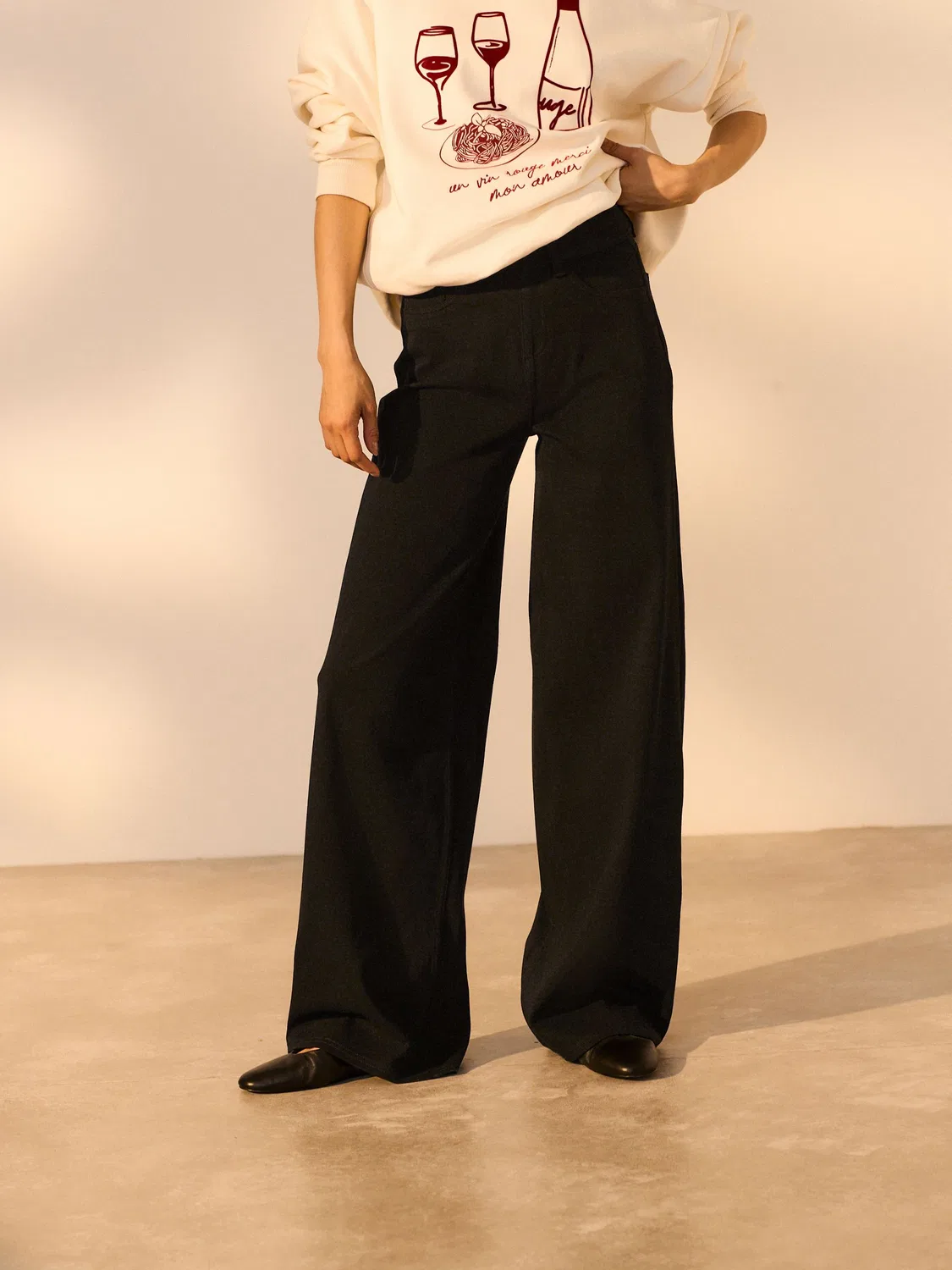 Джинсы широкие на резинке Jersey Denim Wide Leg Next, черный — фото 2