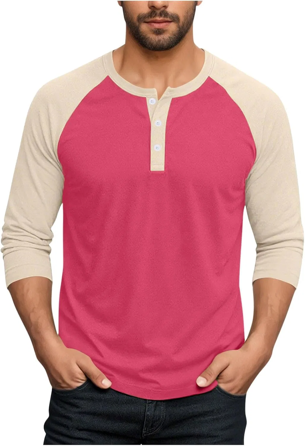 Мужская футболка с длинным рукавом реглан Henley, Beige