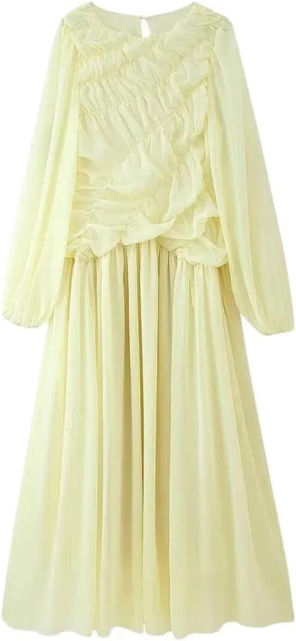 Женское повседневное платье в складку Generic, Light Yellow