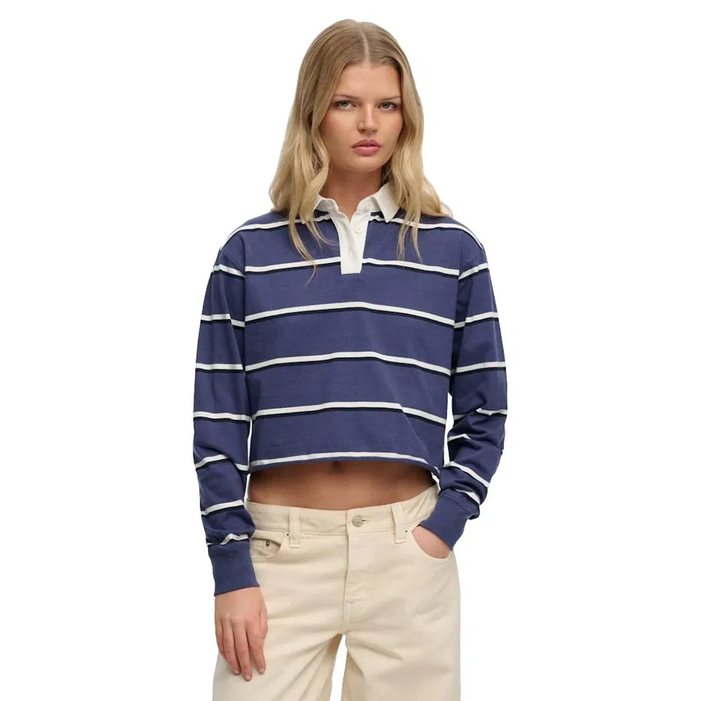 Лонгслив поло Athletic Essential Cropped Stripe Rugby Superdry, синий