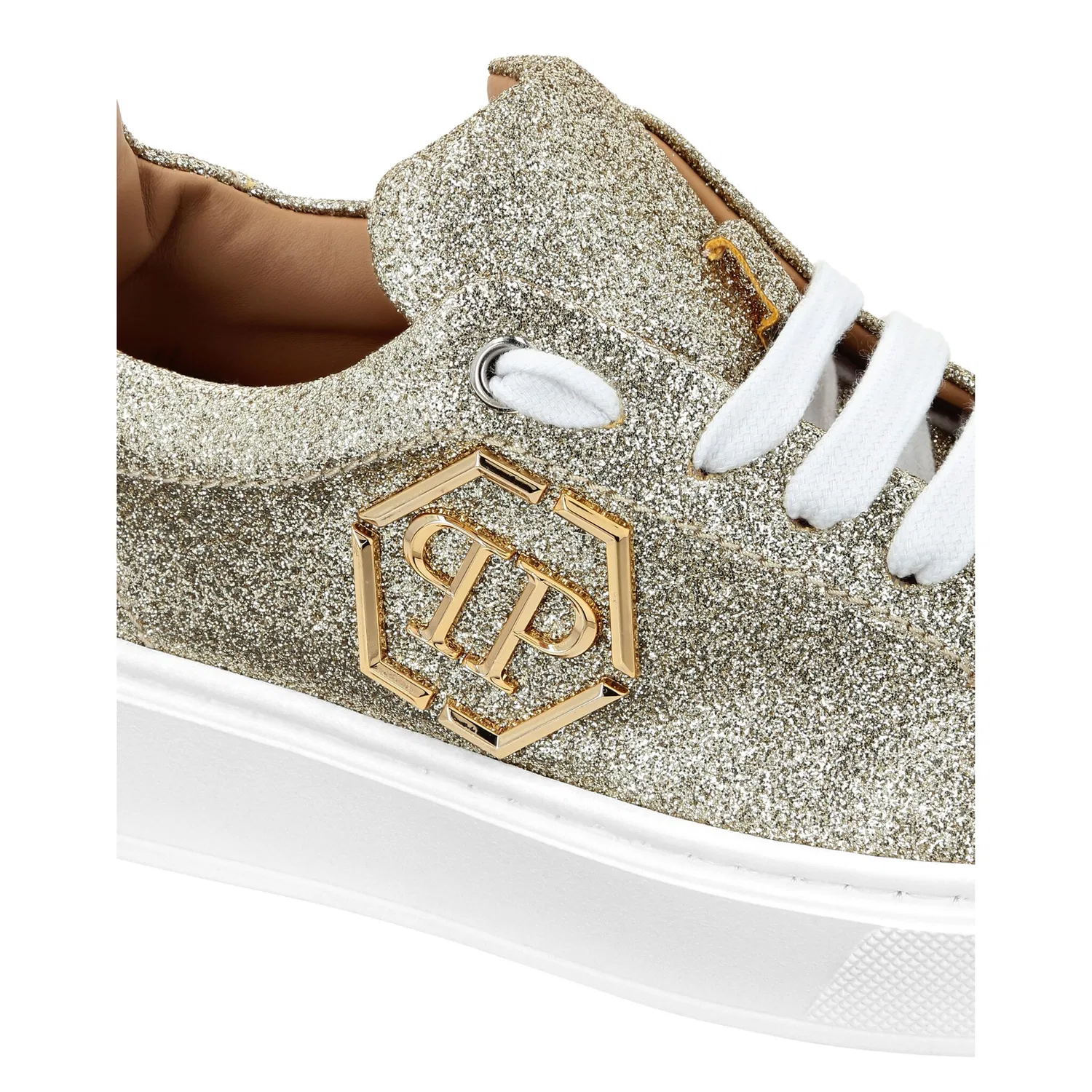 Детские кроссовки с блестками Hexagon PHILIPP PLEIN, Gold — фото 2