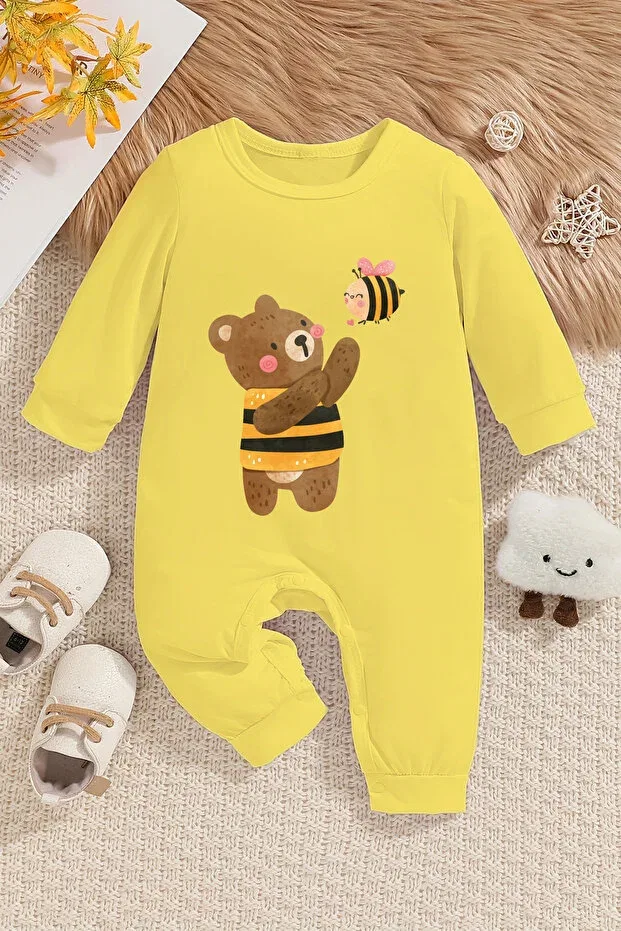 Детский комбинезон для девочек с принтом Honey Bee Printed Style Adabebek, Yellow