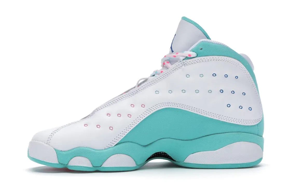 Детские кроссовки для мальчиков и девочек с принтом Jordan 13 Retro Jordan, White/Soar-Green-Pink — фото 3