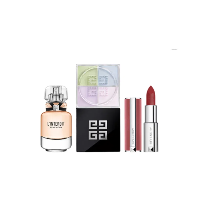 Женский набор парфюмерии и косметики Givenchy, Unrestrained Light Perfume 35ml, Velvet Lipstick #N27, Soft Matte Loose Powder, Givenchy, Black