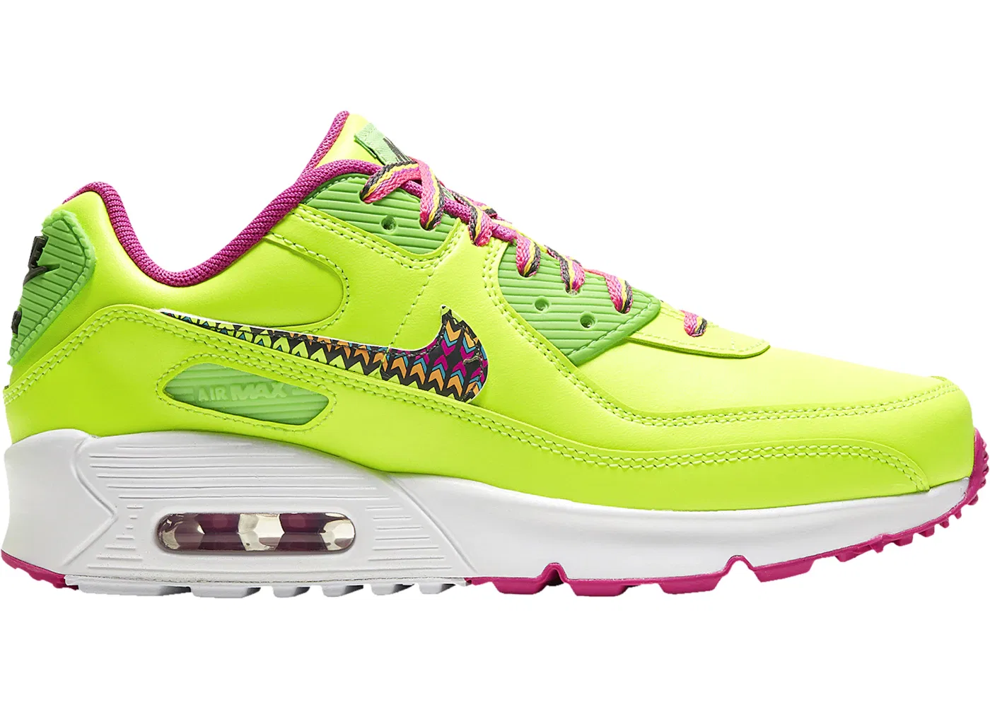 Детские кроссовки Lifestyle с амортизацией Nike Air Max 90 Leather, Volt/Fire Pink/Green Strike/Multi-Color
