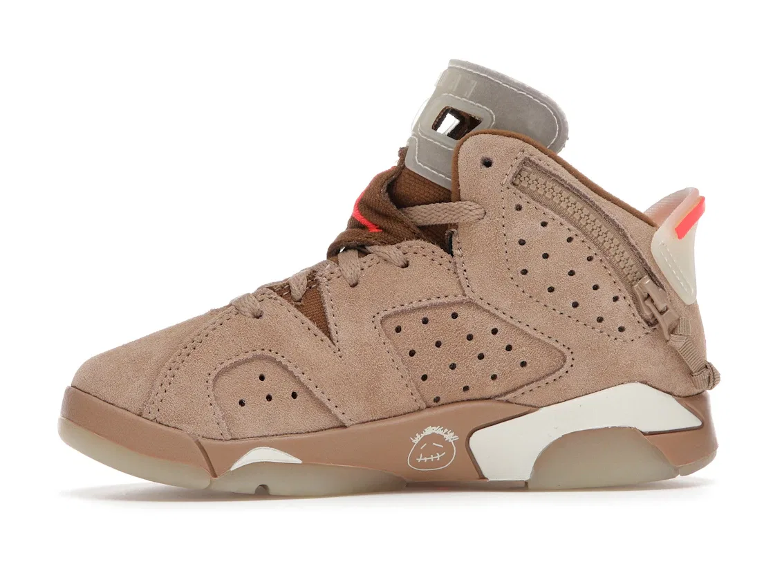 Детские кроссовки Lifestyle с принтом Jordan 6 Retro Travis Scott British Khaki, British Khaki/Sail-Bright Crimson — фото 3