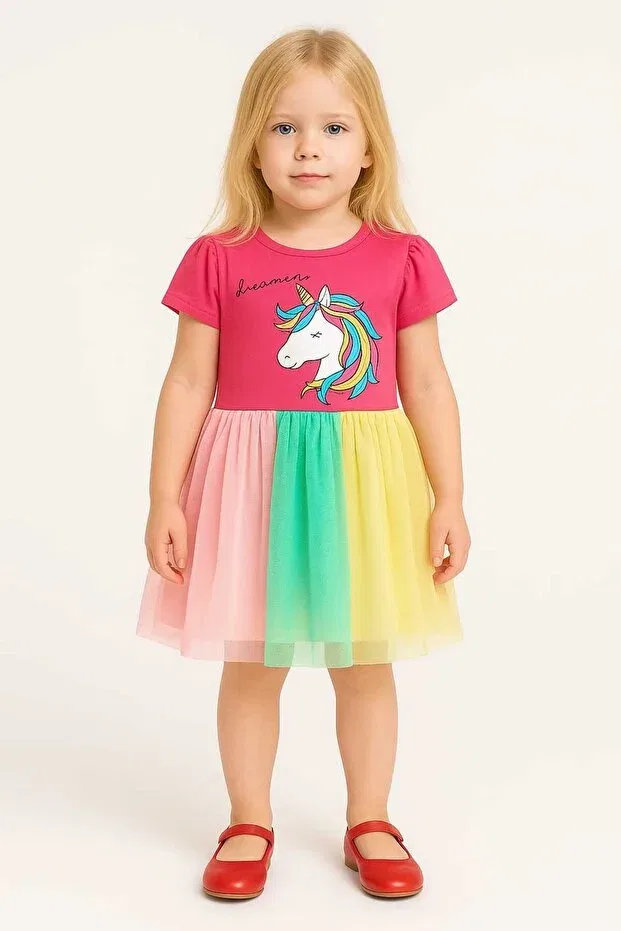 Детское платье для девочек с принтом Unicorn Printed Tulle Skirt Birthday And Special Occasion Dress Milays Life Home Collection, Red