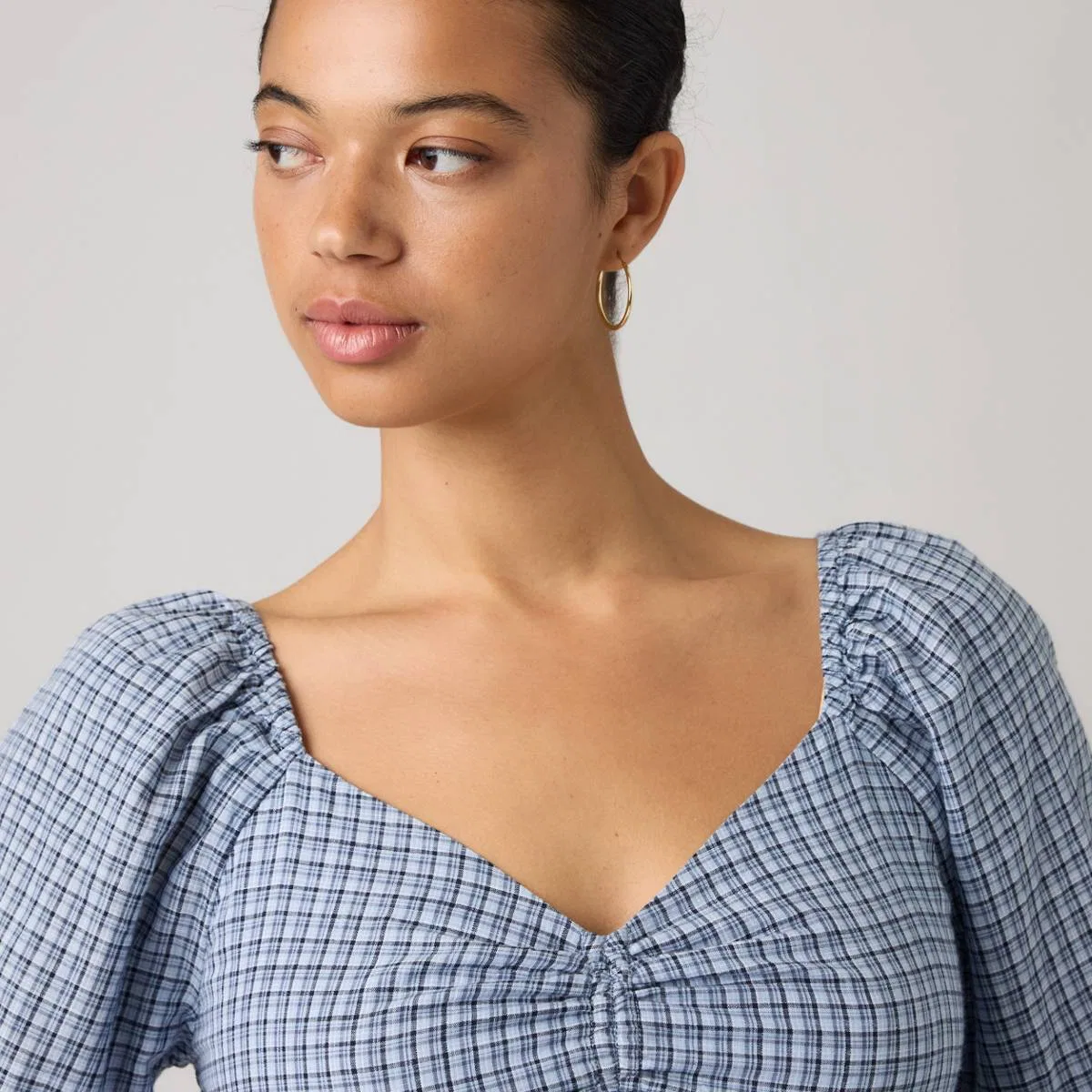 Узкая блузка с длинными рукавами Lottie Levi's, Caryn Plaid Chambray Blue - Blue — фото 2