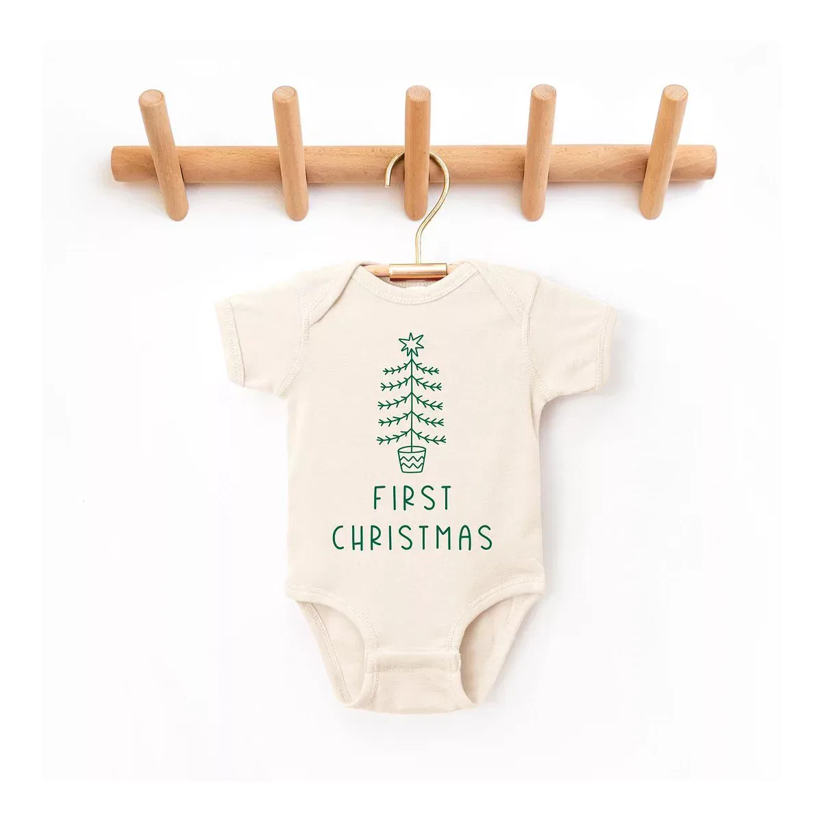 Детское боди с коротким рукавом First Christmas Tree The Juniper Shop, Natural