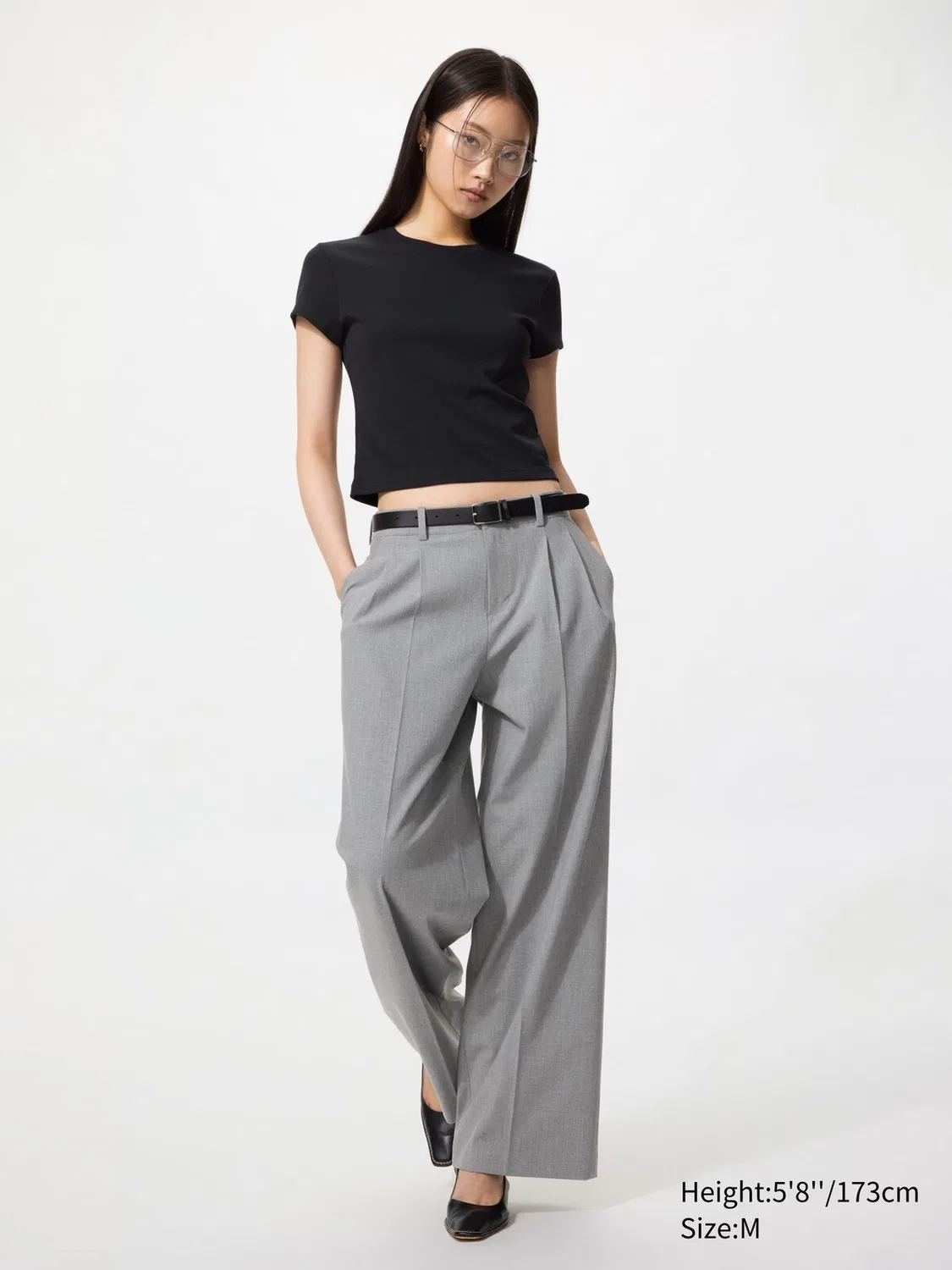 Брюки Uniqlo, прямые широкие брюки, серый