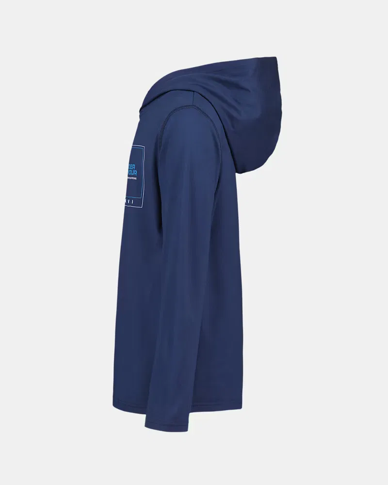Худи детское с капюшоном и перекрестным вырезом, длинный рукав, UA Latitude Logo UnderArmour, Blackout Navy/Aegean Blue — фото 4