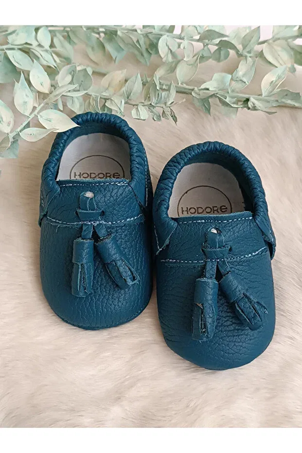 Детские лоферы для мальчиков из натуральной кожи Axel plain petrol blue Hodore, Oil Blue