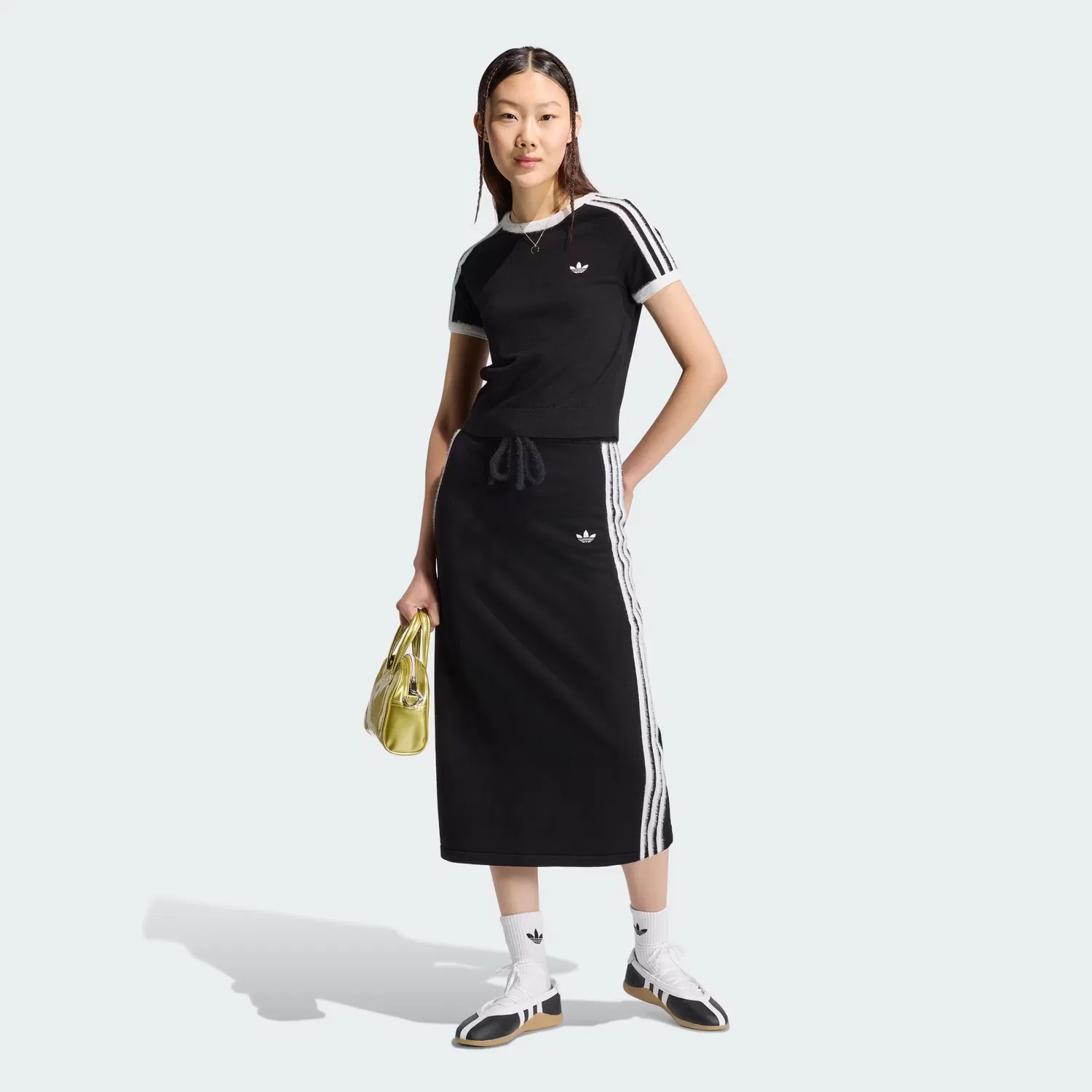 Женская вязаная юбка с эластичным поясом Knitted Skirt Adidas Originals, черный/белый — фото 4