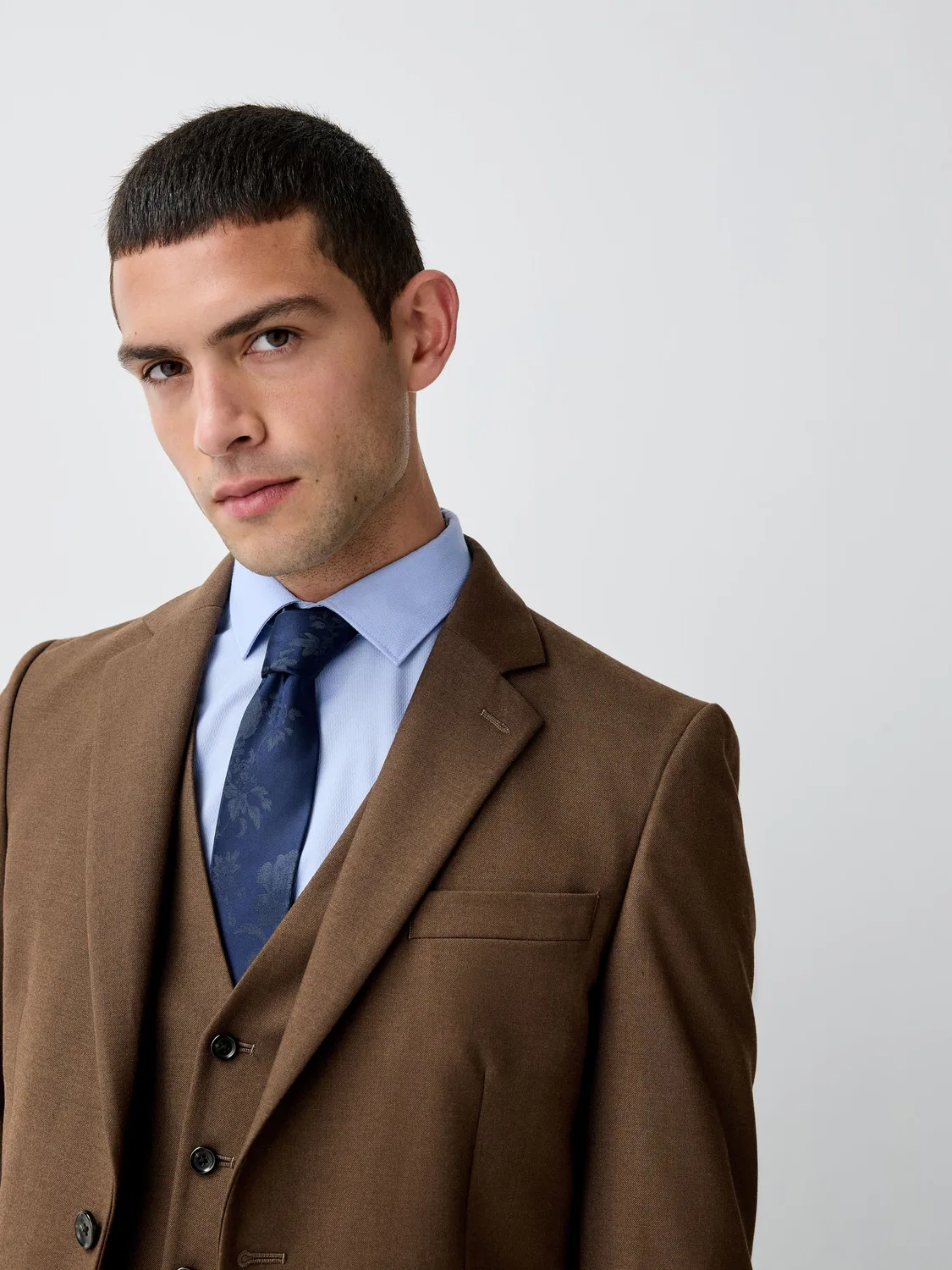 Пиджак Slim Fit из фланели, коричневый Next — фото 4