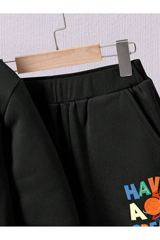 Детский комплект из толстовки и штанов для девочек с принтом Have a dream Svart Wear, Black — фото 4