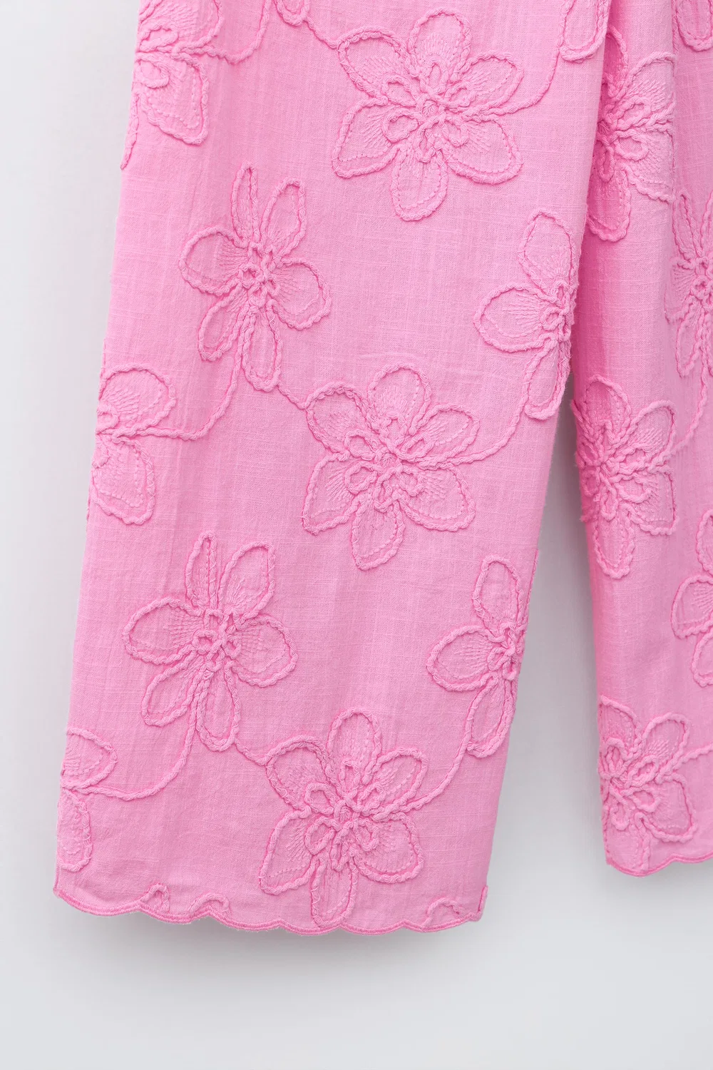Вышитые цветочные широкие брюки ZARA, Mid-Pink — фото 4