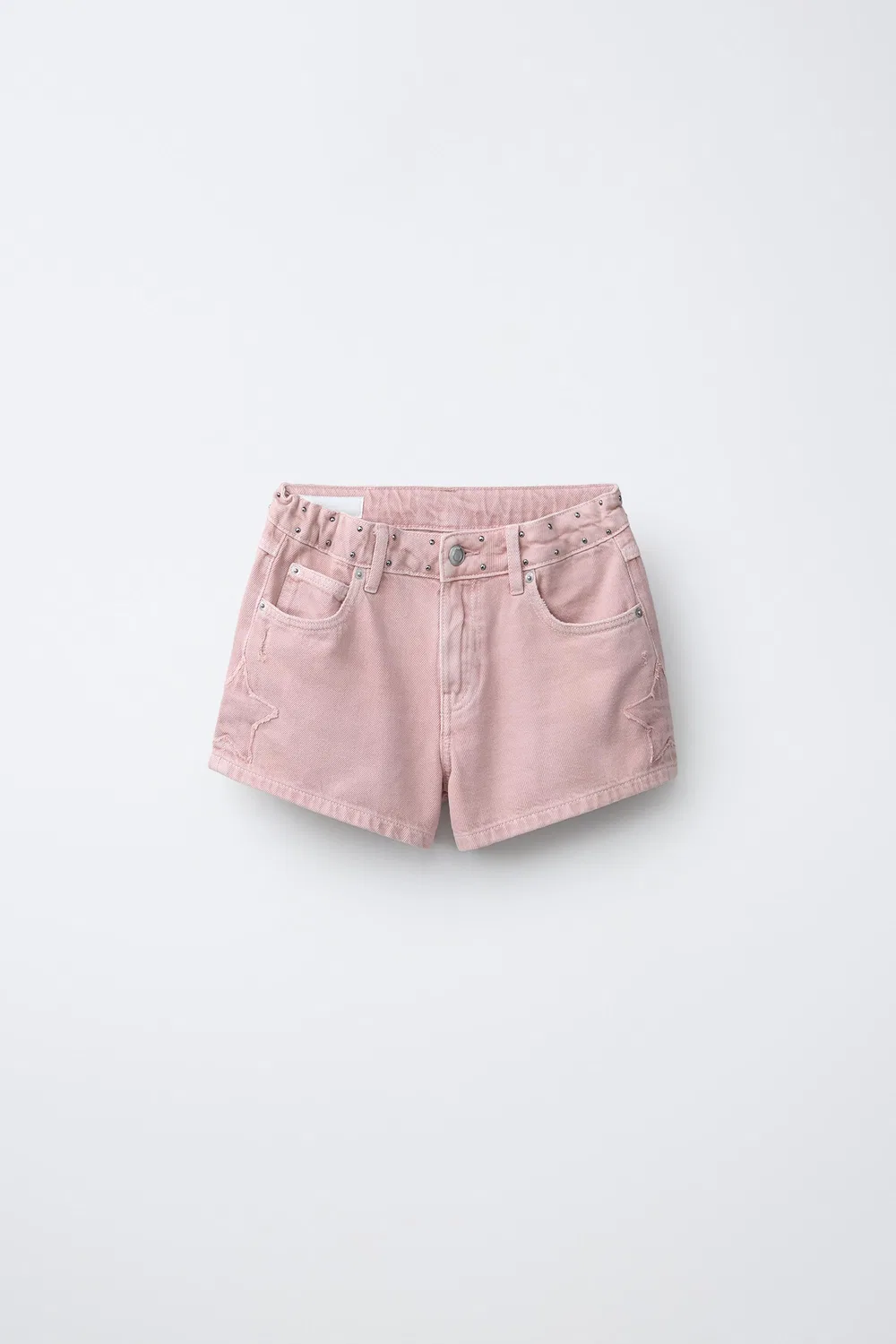 Джинсовые шорты-бермуды с нашивкой в виде звезды и заклепок ZARA, Pink