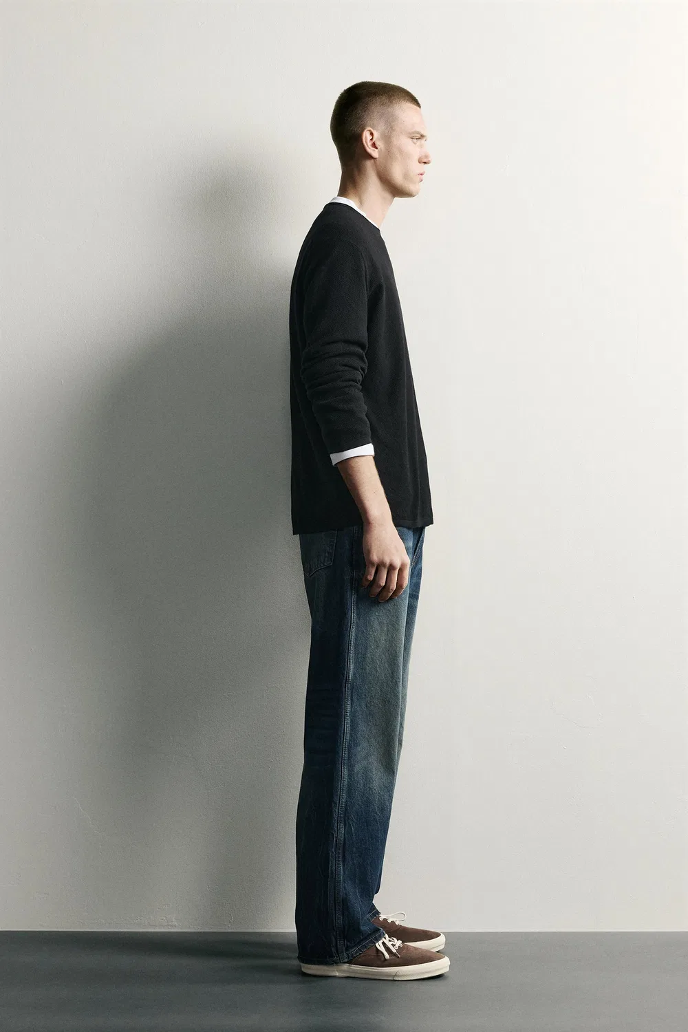 Джемпер Свободный крой, фактурная ткань, эффект потертости. ZARA, Black — фото 4
