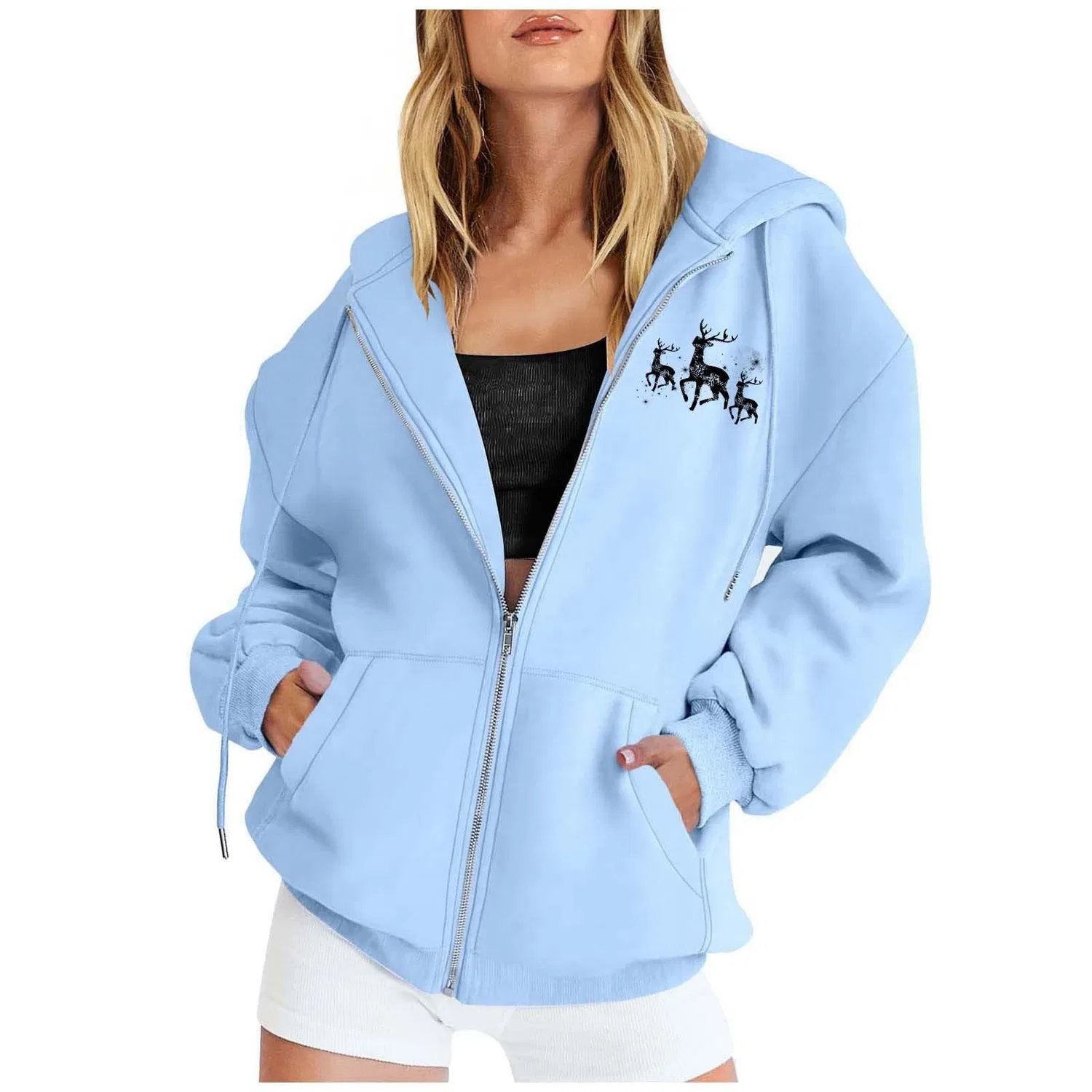Женское пальто с капюшоном и длинным рукавом Moda Moda Natale Stampato, Blu Cielo — фото 2
