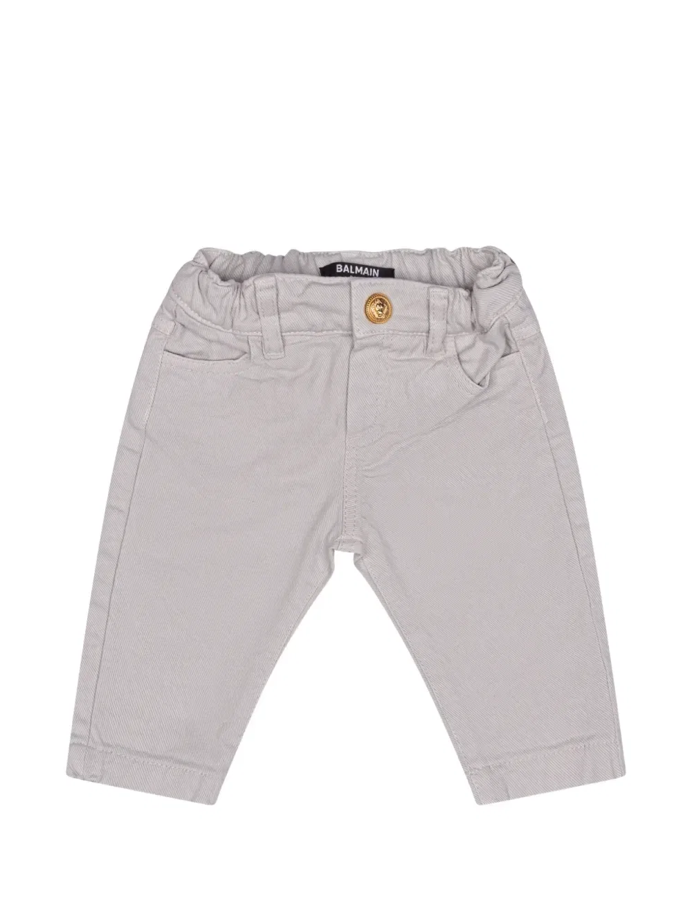 Брюки с эластичным поясом и логотипом-бляшкой Balmain Kids, серый