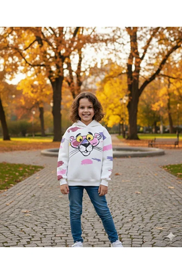 Детские свитшот для девочек с принтом Pink Panther Escabel, Off White — фото 2