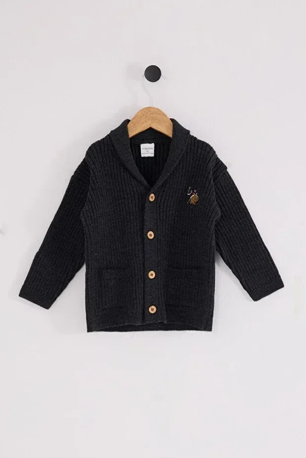 Детский вязаный кардиган для мальчиков с длинным рукавом U.S. Polo Assn., Anthracite