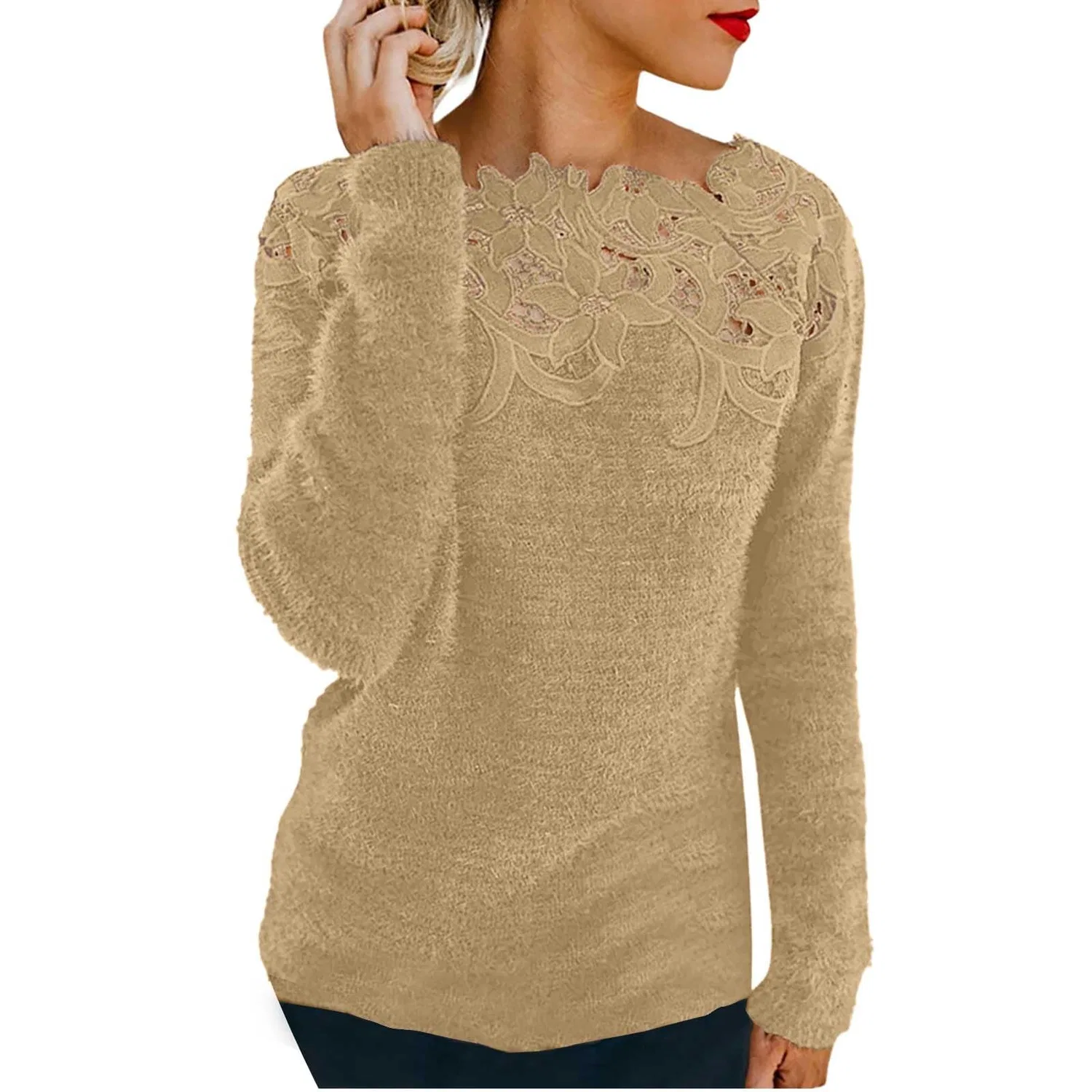 Женский свитер с длинным рукавом HUIFUAO, Dark Khaki