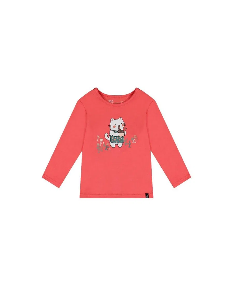 Детская хлопковая футболка с длинным рукавом с принтом Deux par Deux, Coral Pink