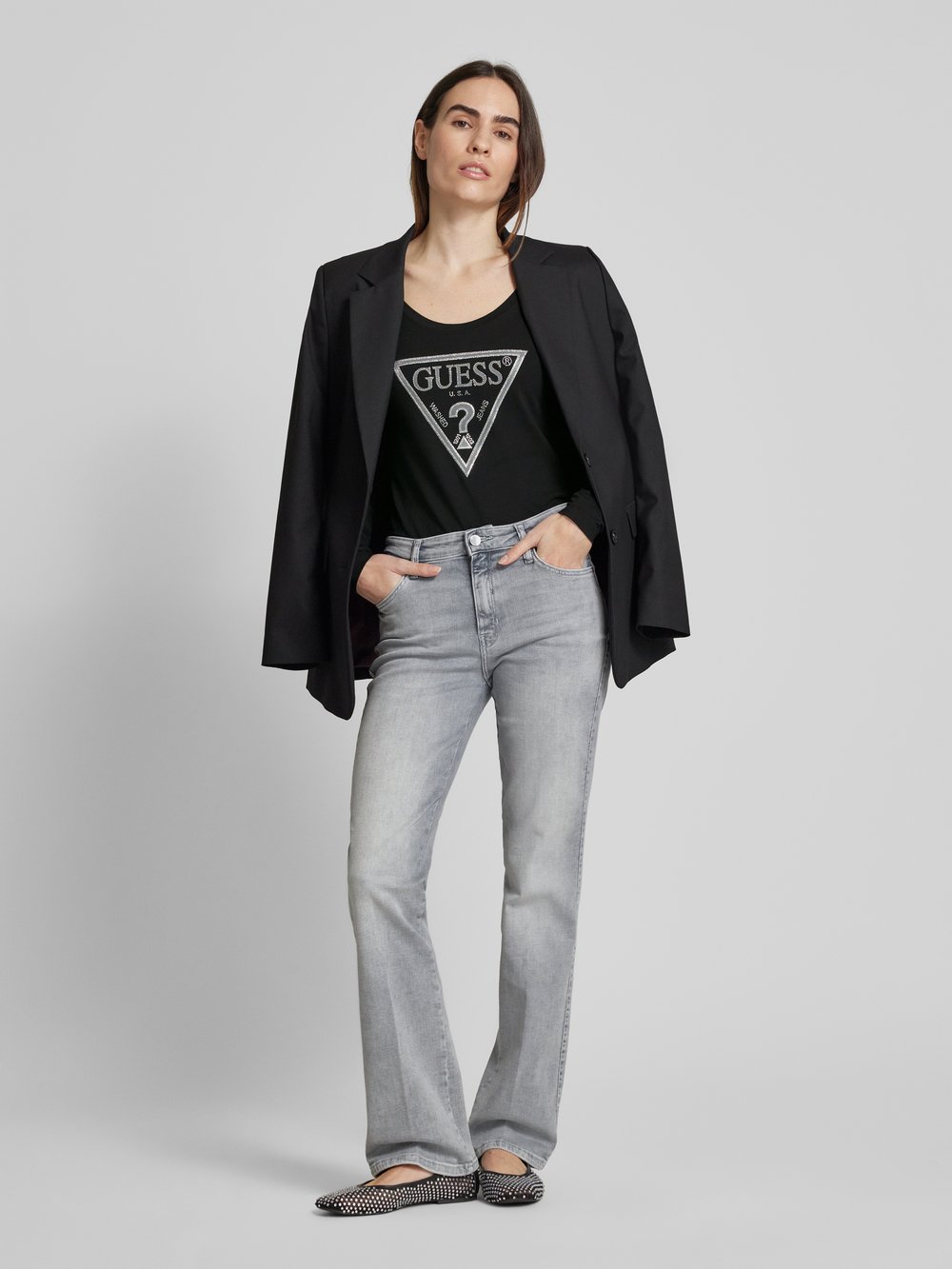 

Лонгслив с отделкой пайетками Guess, черный