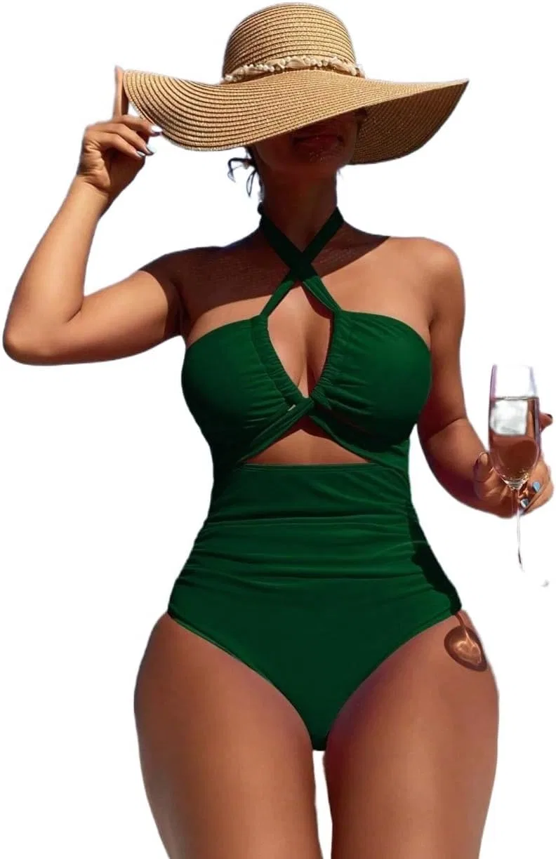 Женский монокини с открытой спиной и драпировкой, Dark Green
