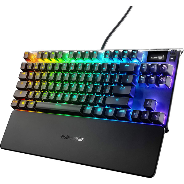 Проводная игровая клавиатура SteelSeries Apex 7 TKL, Red Switch, черный - фото