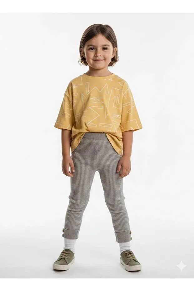 Детские леггинсы для девочек с пуговицами Meriç Bebe, Beige — фото 4